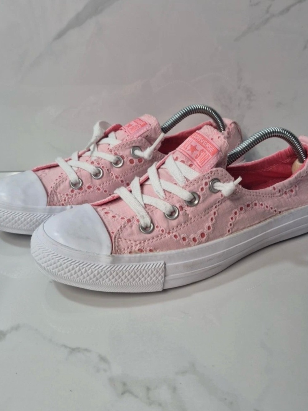 Converse Pink Eyelet Low Top Sneakers